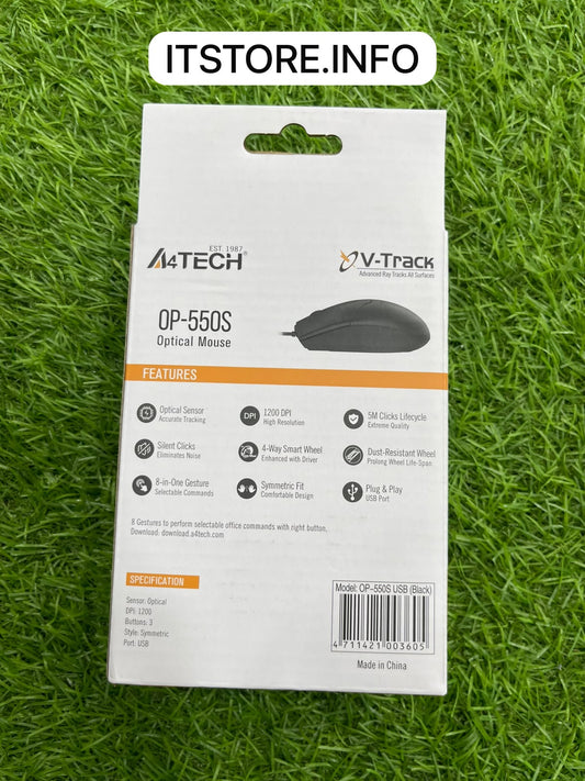 A4Tech OP-550S 1200 DPI Silent Click Mouse Specs and Box Detail I.T. STORE