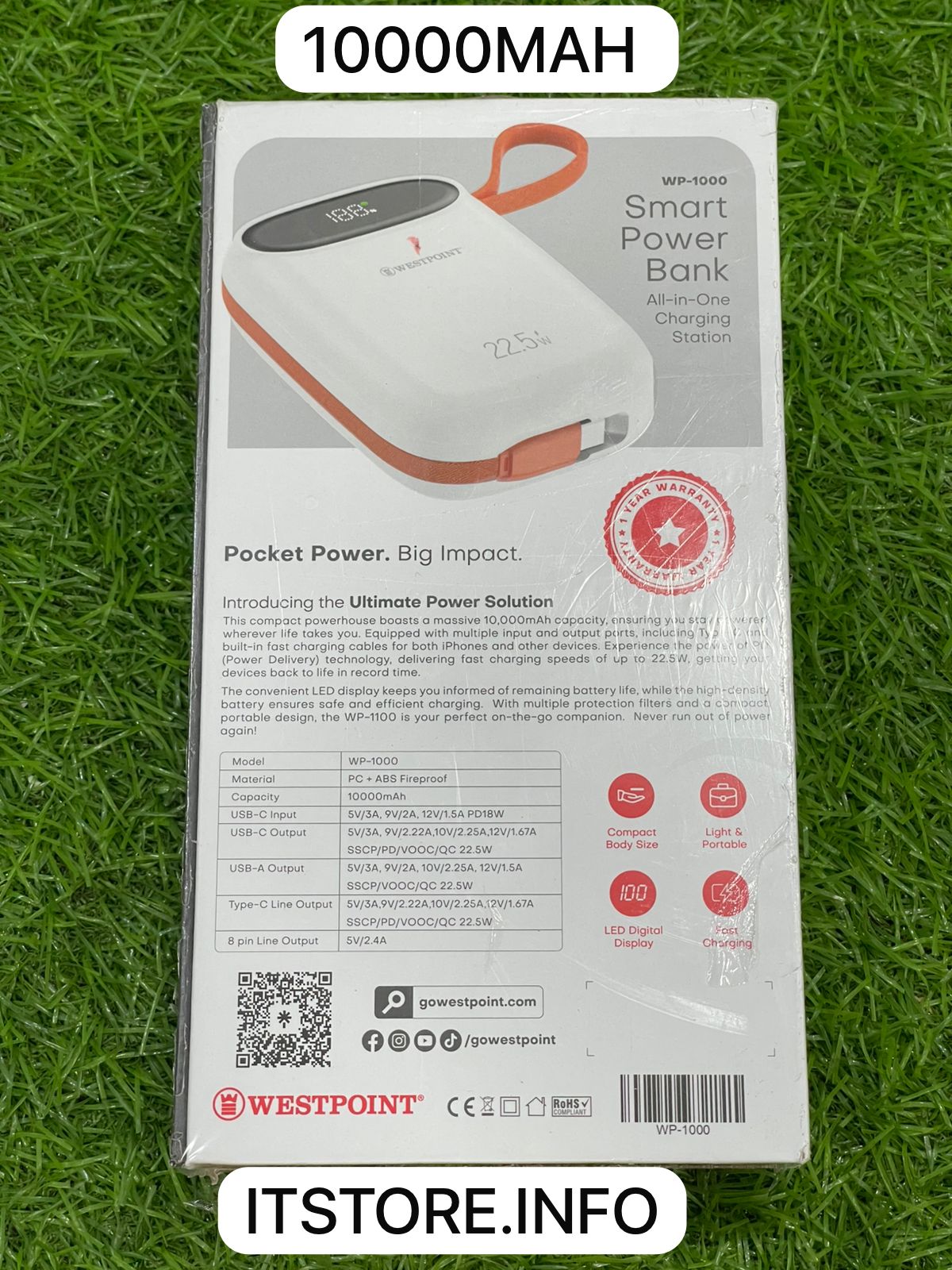 Original Westpoint 22.5W Fast Charging Power Bank with Built-in Cables Faisalabad