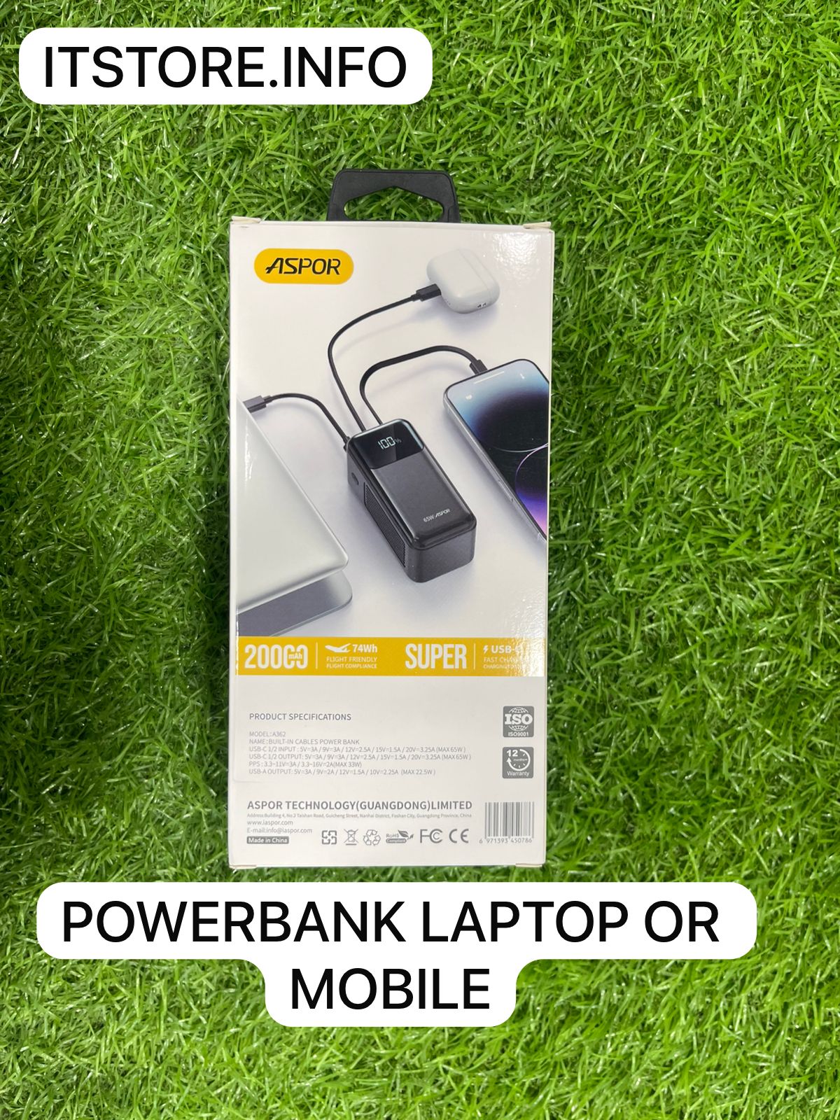 ASPOR A362 High Capacity 20000mAh PD Power Bank ITSTORE Faisalabad
