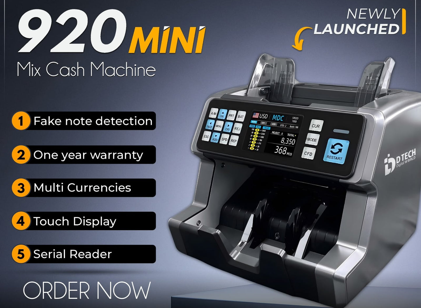 Original DTECH 920 Mini Fake Note Detector with Serial Number Reader Faisalabad