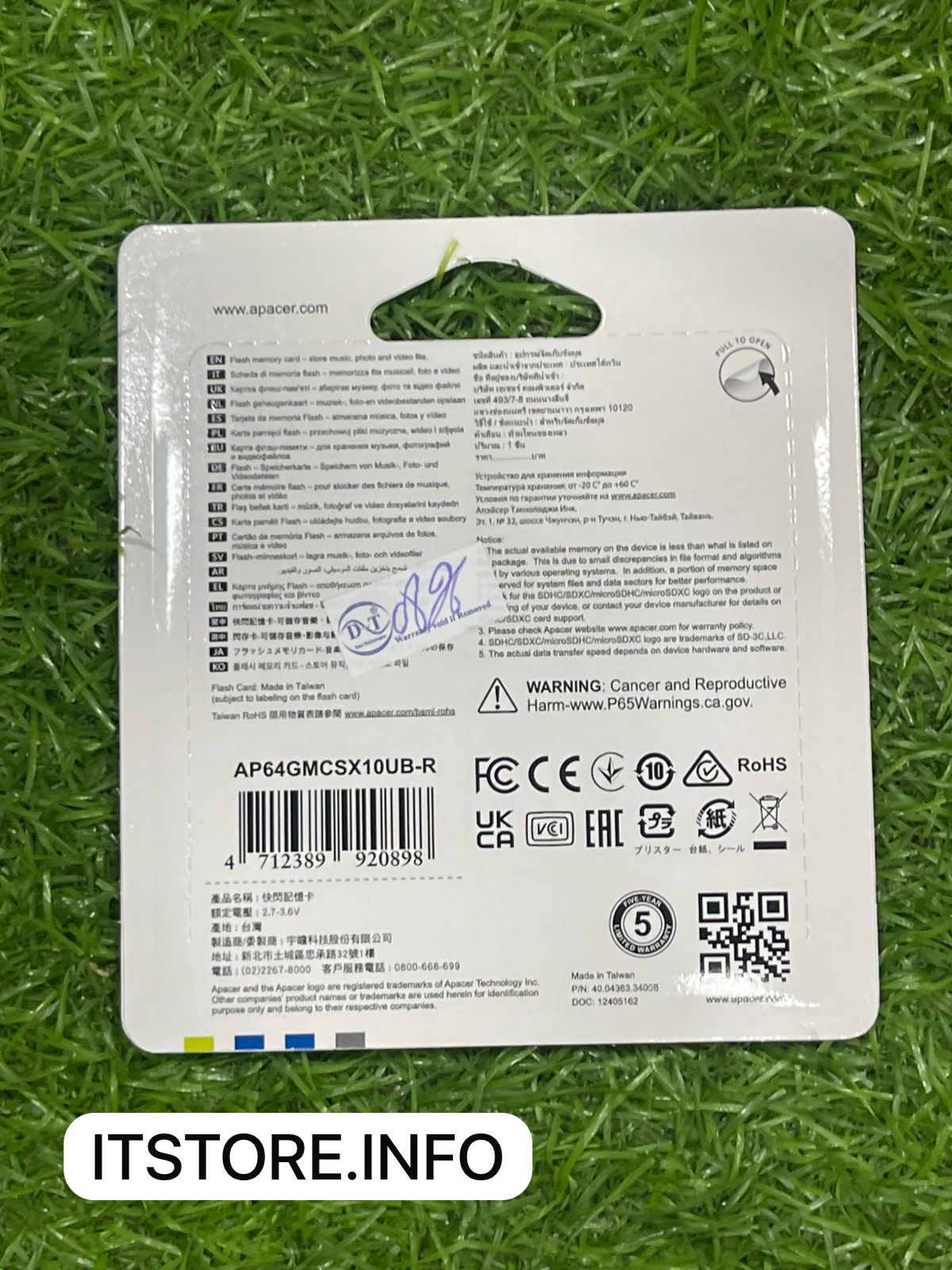apacer 64gb microsdxc memory card packaging back view ap64gmcsx10ub-r itstore info