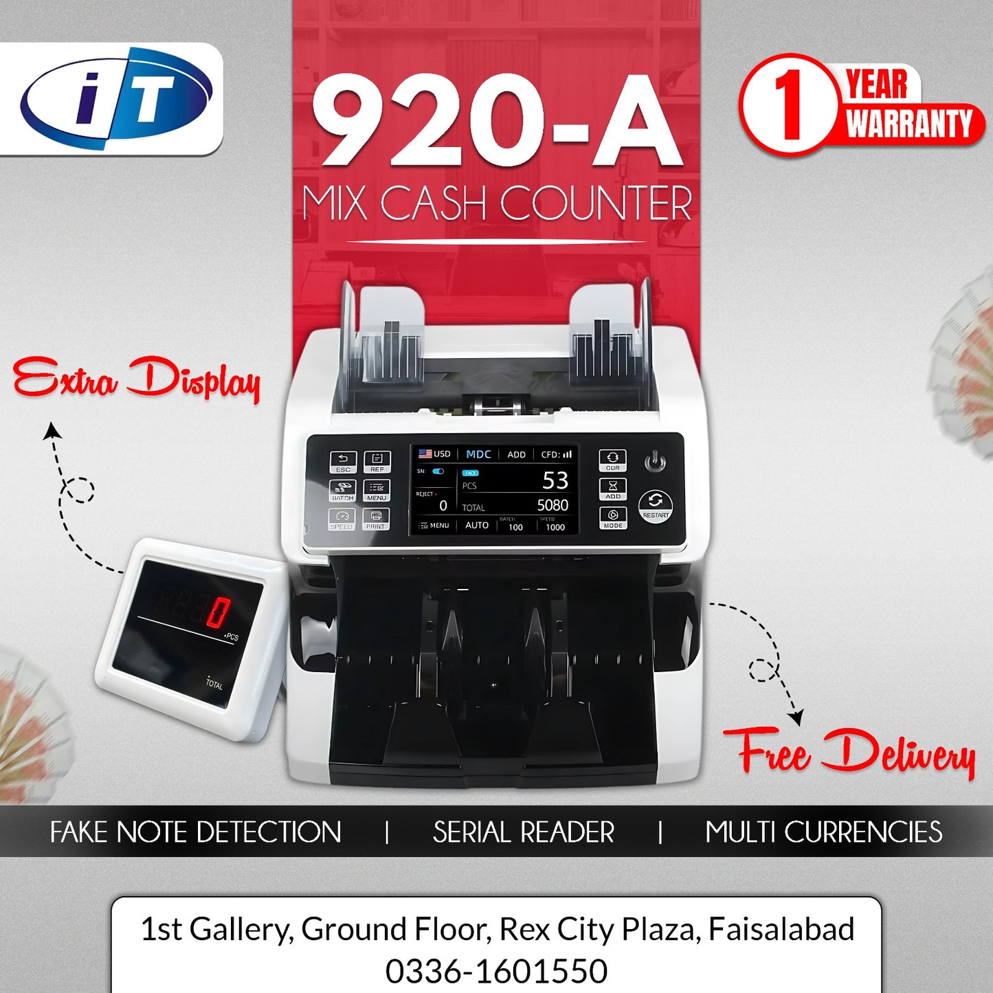 Cash Counting Machine 920A MIX CASH MIX VALUE With 100% Fake Note Detector