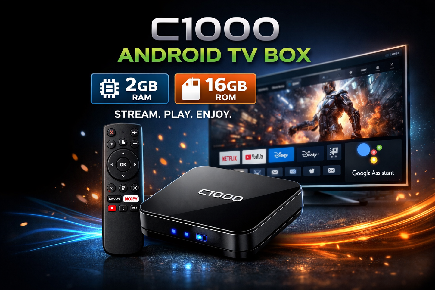 C1000 Android TV Box 2GB RAM 16GB ROM | Smart 4K TV Box in Pakistan