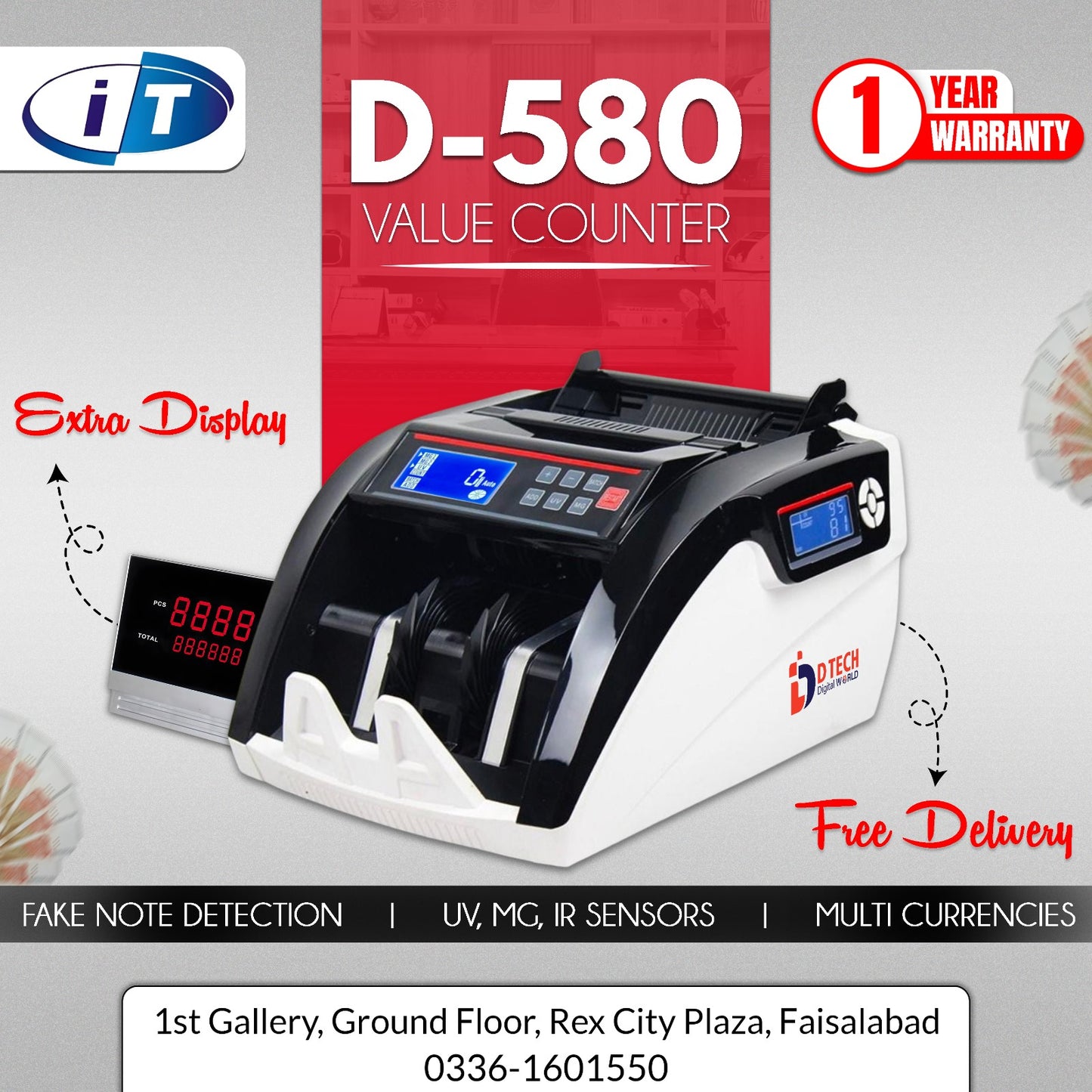 D-580 Value Counter & Cash Counting Machine - Fake Note Detection | IT Store