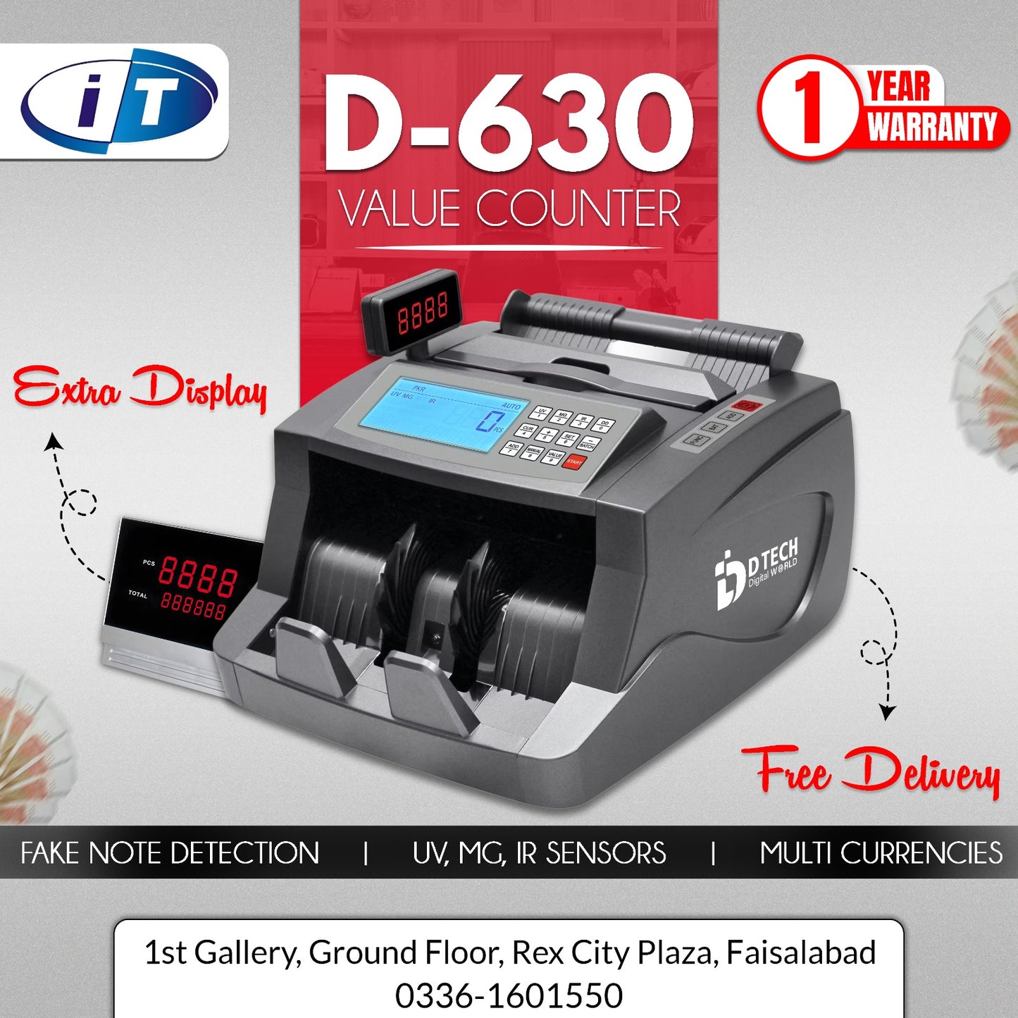 D-630 Value Counter & Cash Counting Machine - Fake Note Detection | IT Store