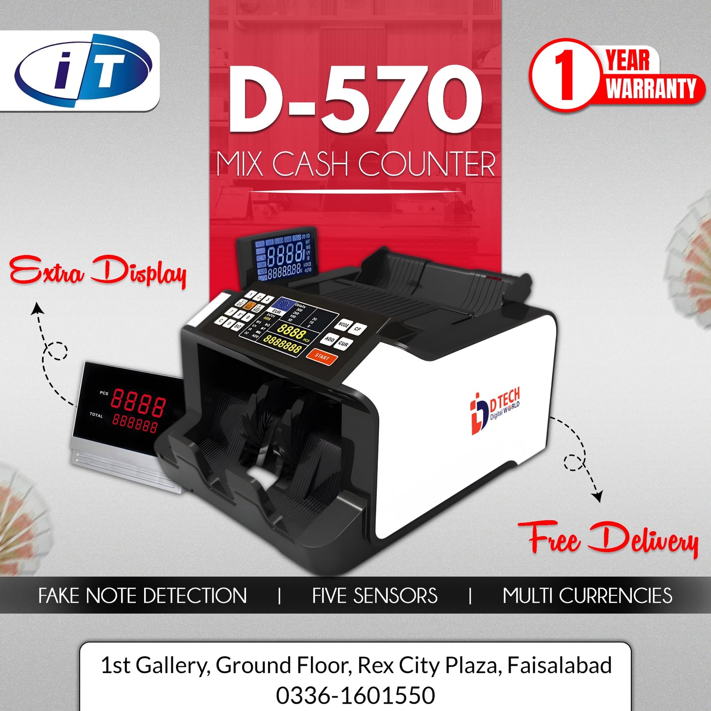DTECH D-570 Fake Note Detector Machine with 5 Sensors Faisalabad