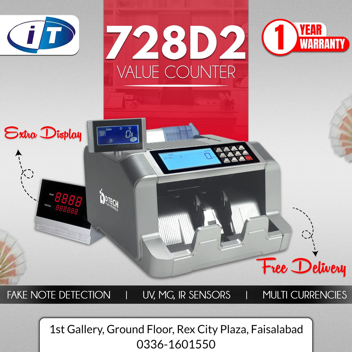 D Tech 728D2 Cash Counting Machine with Fake Note Detection - I.T. STORE