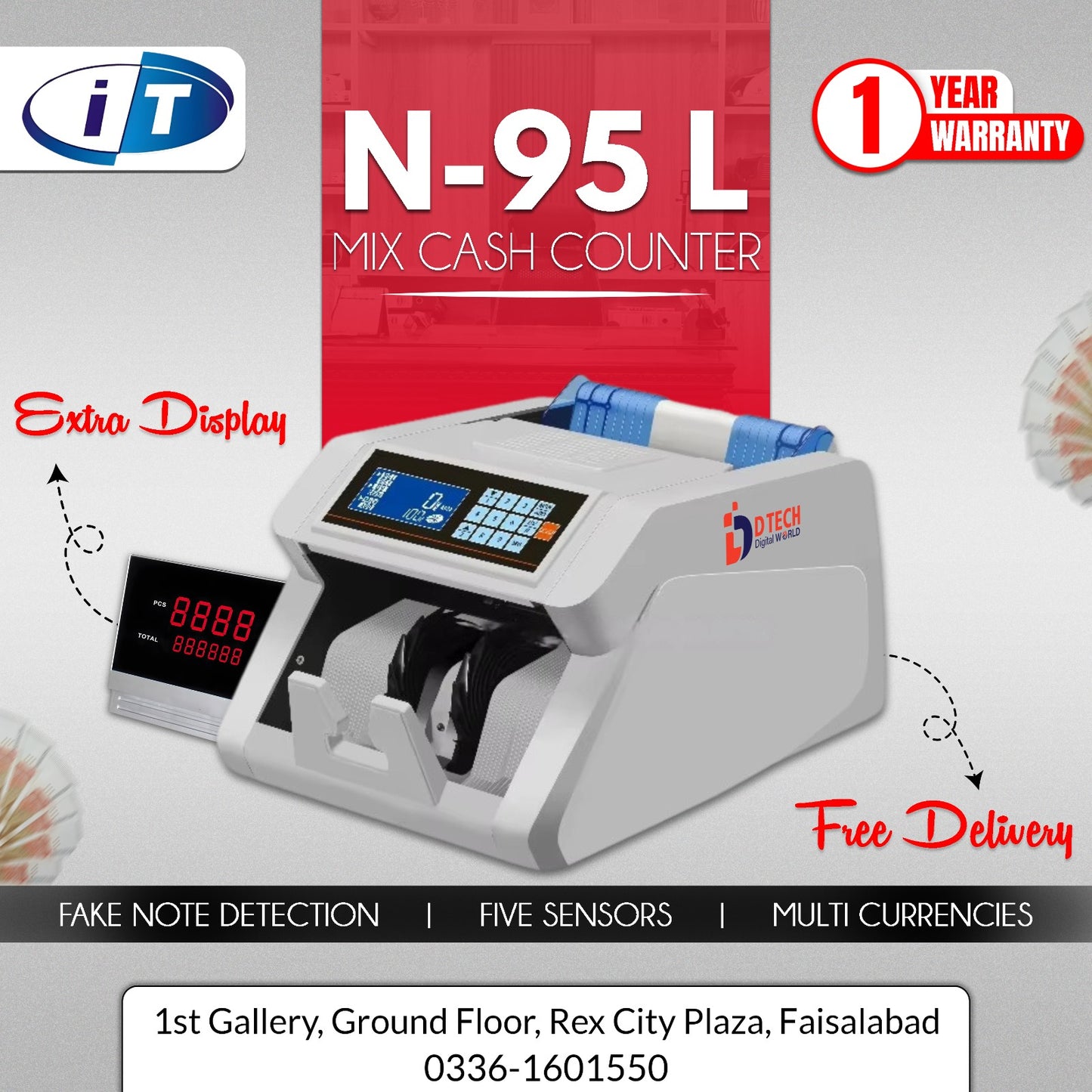Cash Counting Machine N95P MIX CASH MIX VALUE  With Fake Note Detector ( White Color )