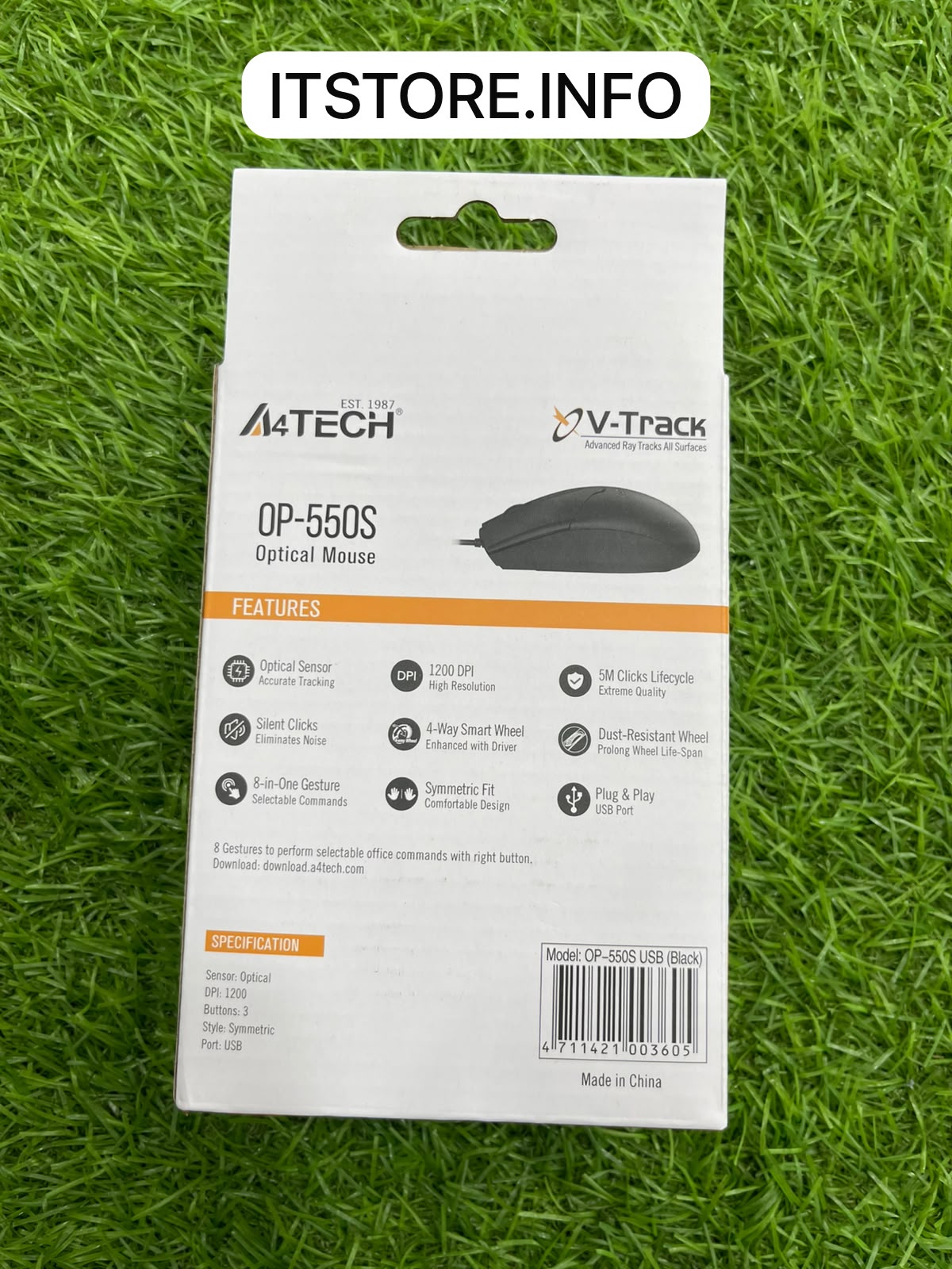 A4Tech OP-550S 1200 DPI Silent Click Mouse Specs and Box Detail I.T. STORE