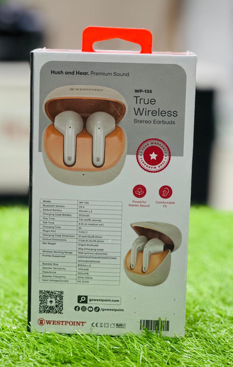 Westpoint WP-135 True Wireless Earbuds | Quad Mic ENC, Bluetooth 5.4, 7.5h Playtime
