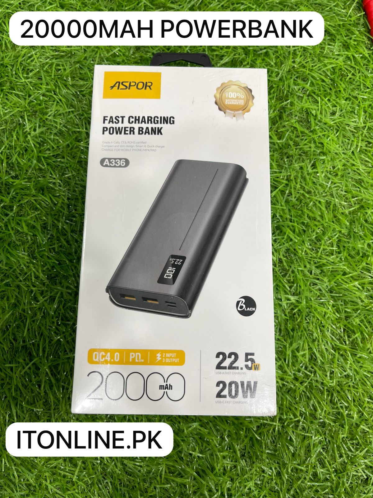 A336 20000mAh 20W Fast Charging Power Bank Front View