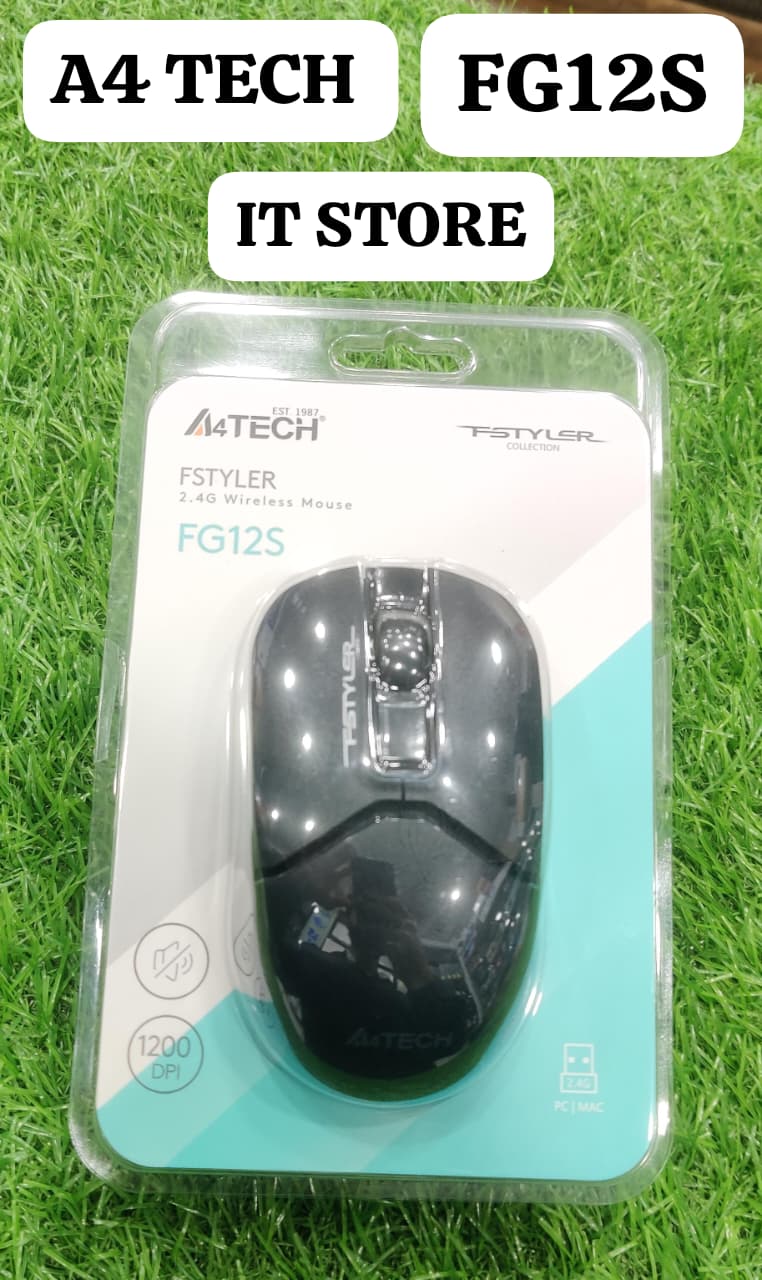 A4Tech FSTYLER FG12S Silent Wireless Mouse Front View Black