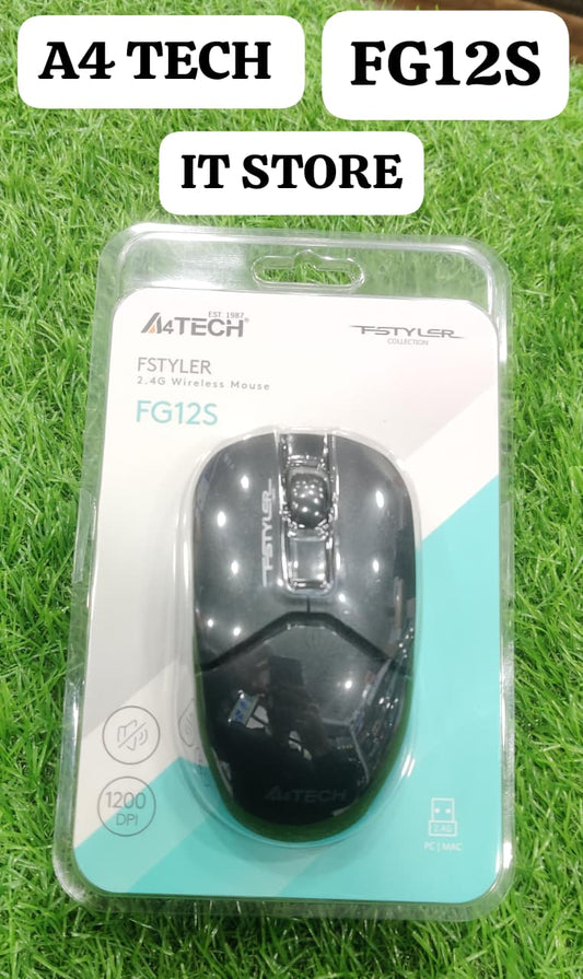 A4Tech FSTYLER FG12S Silent Wireless Mouse Front View Black
