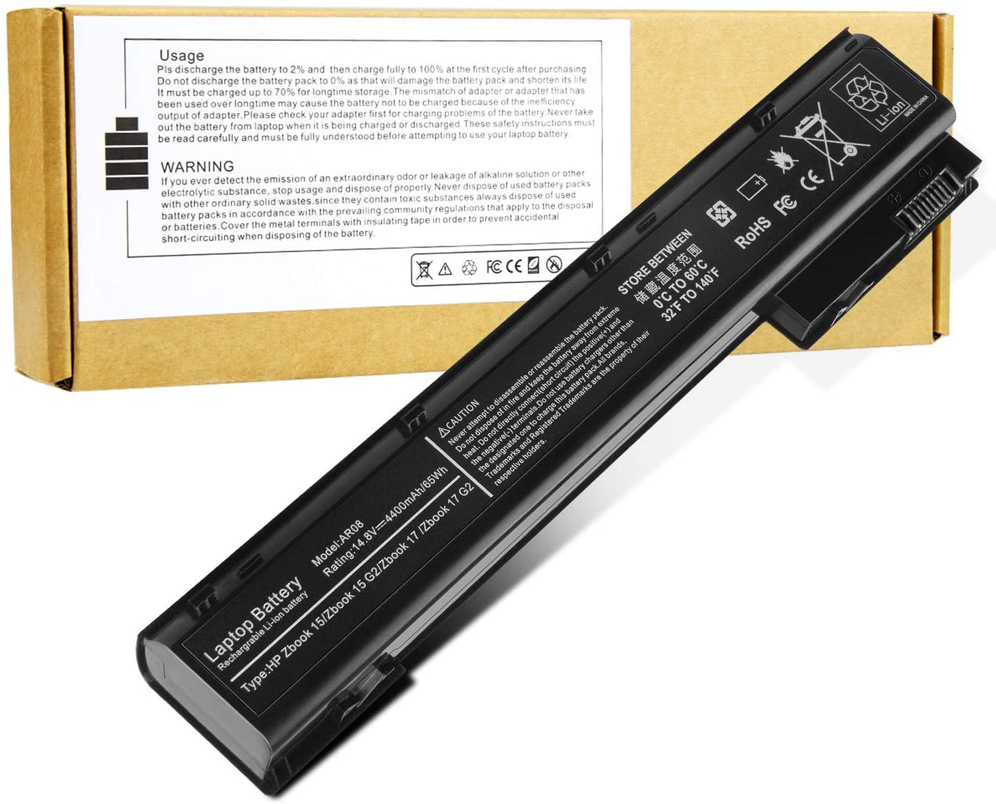 HP AR08XL Battery for ZBook 15 and 17 G1 G2 Front View