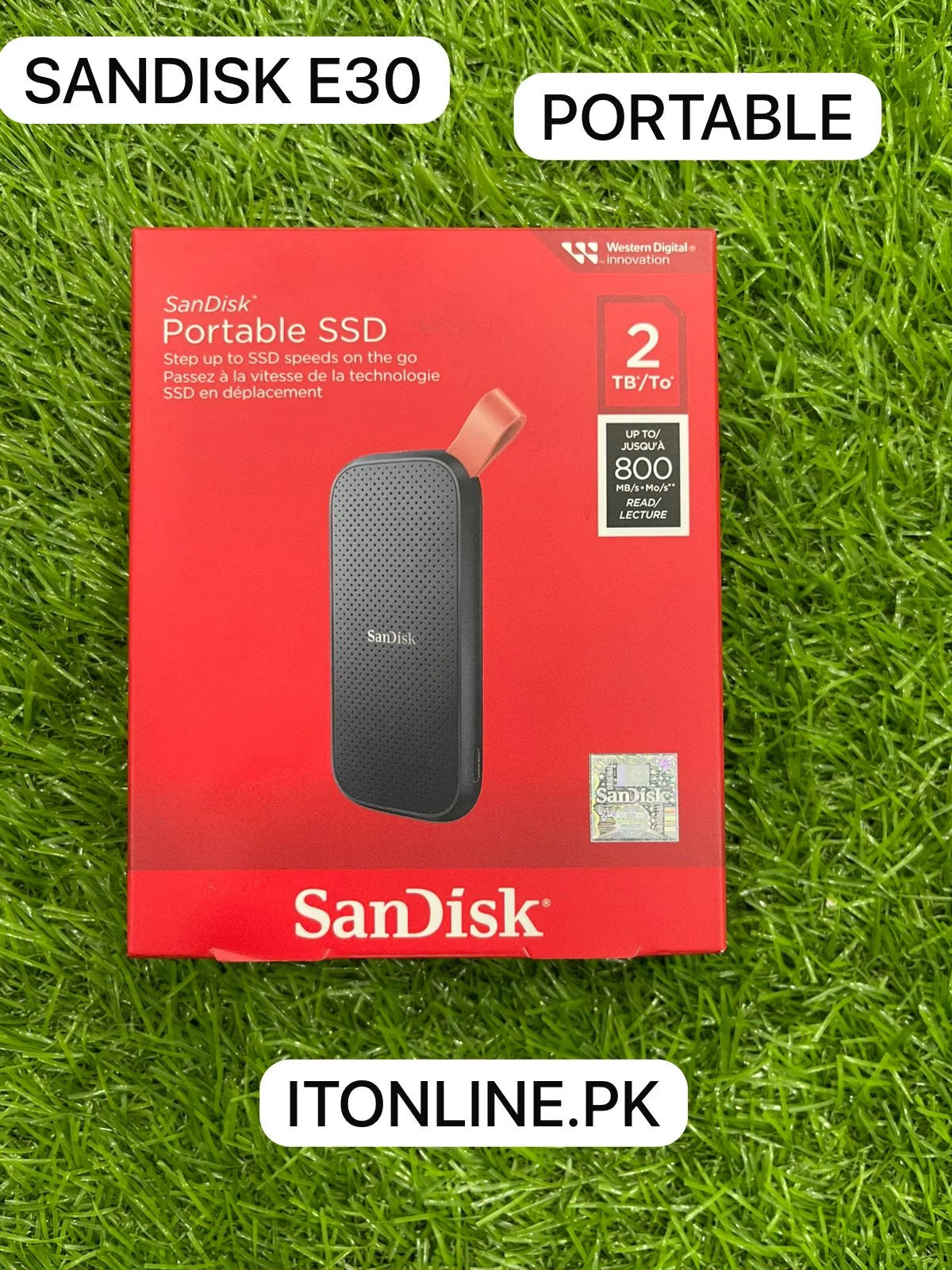 SanDisk E30 2TB Portable External SSD showing 800MB/s Speed