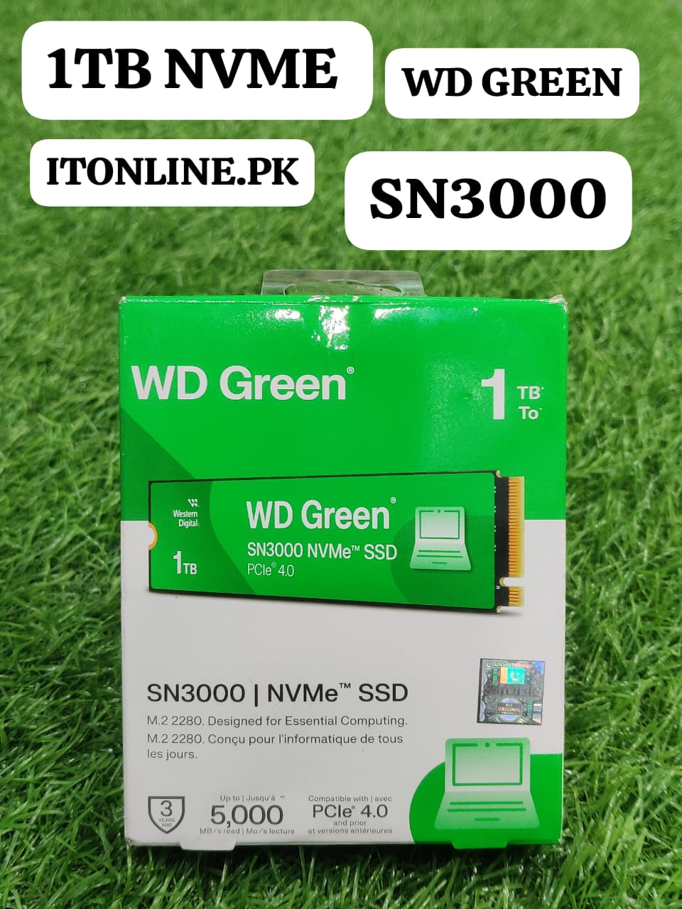 WD Green SN3000 1TB PCIe 4.0 NVMe M.2 SSD Front View